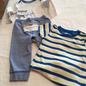 Carter’s 12 month boys set 2 onesies 1 pants blue